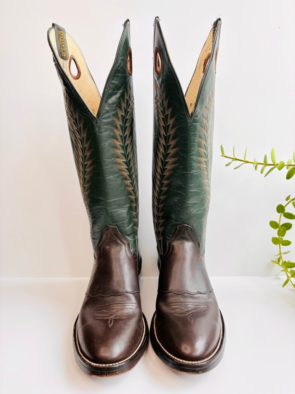 Hondo 2012 Buckaroo Cowboy Boots, Green/Brown, Roper Toe, Men’s Size 9D - Picture 2 of 14